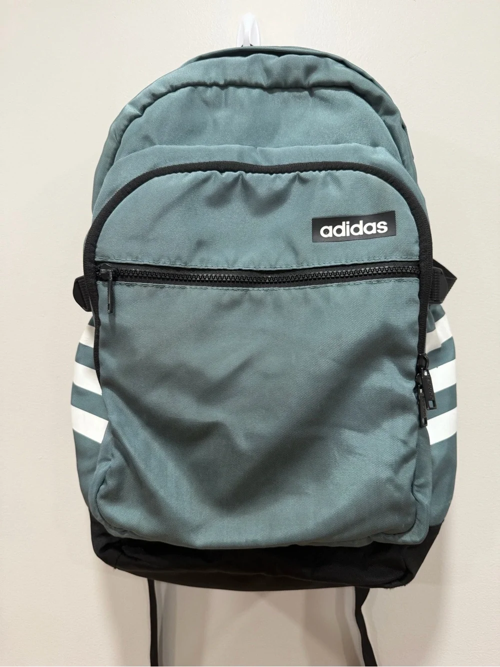 Adidas Classic Backpack Gray Green White Stripe School Travel Laptop Bag